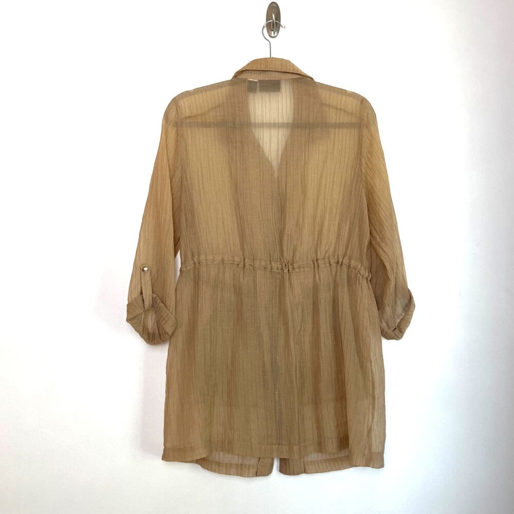Chico's Travelers Sheer Roll Tab Sleeve Lightweight Zip Jacket Tan Size 1 Medium - Picture 2 of 5